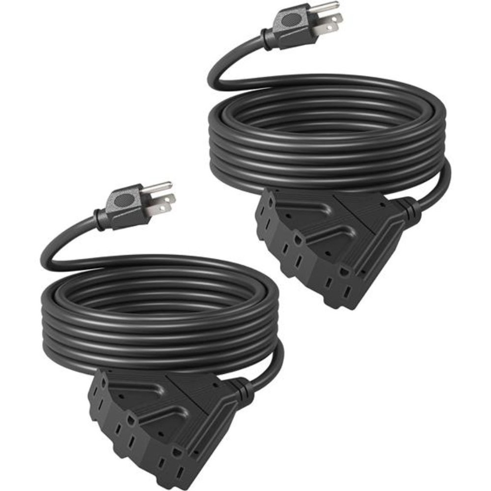 DEWENWILS Extension Cord Multiple Outlet Weatherproofs, 15 FT  Pack of 2, Black